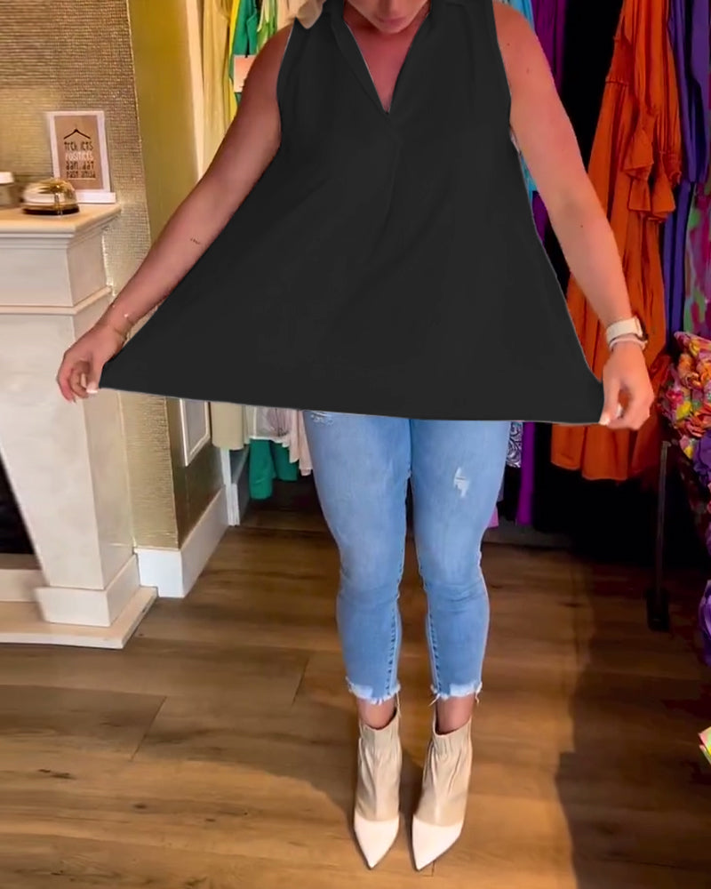 Sleeveless Ruffle Lapel Top