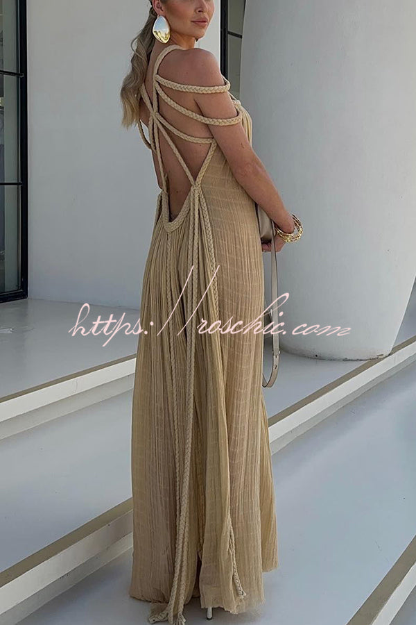 Linen Blend Draped Braids Cover Up Maxi Dress