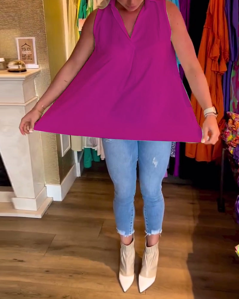 Sleeveless Ruffle Lapel Top