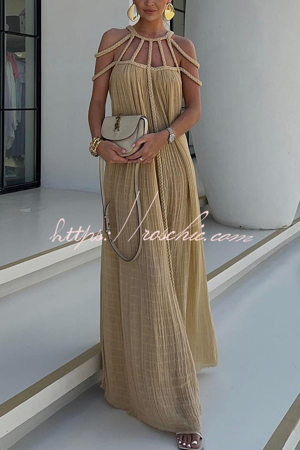 Linen Blend Draped Braids Cover Up Maxi Dress