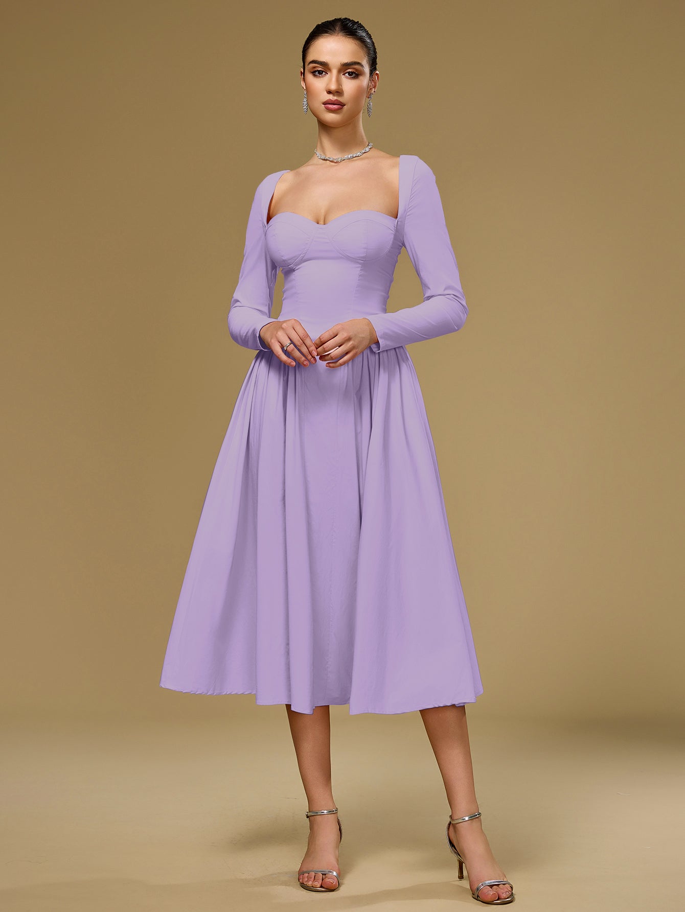 Long Sleeve Tie Back A-Line Dress