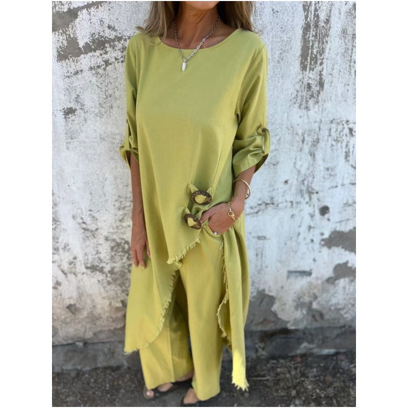 New Cotton-Linen Dress + Pants Two-Piece Set