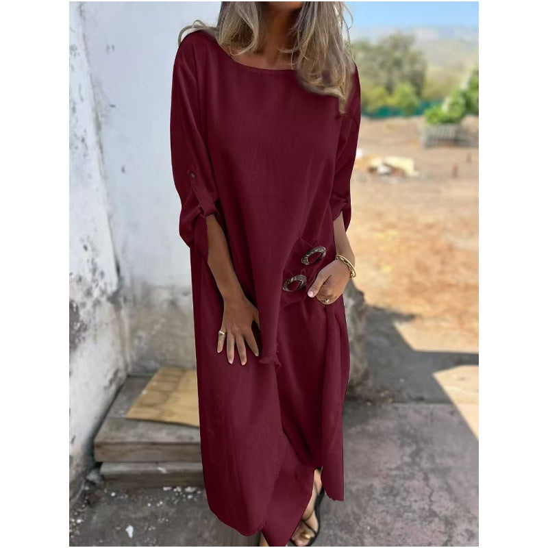 New Cotton-Linen Dress + Pants Two-Piece Set