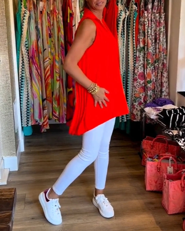 Sleeveless Ruffle Lapel Top