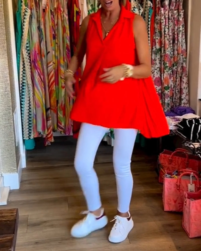 Sleeveless Ruffle Lapel Top