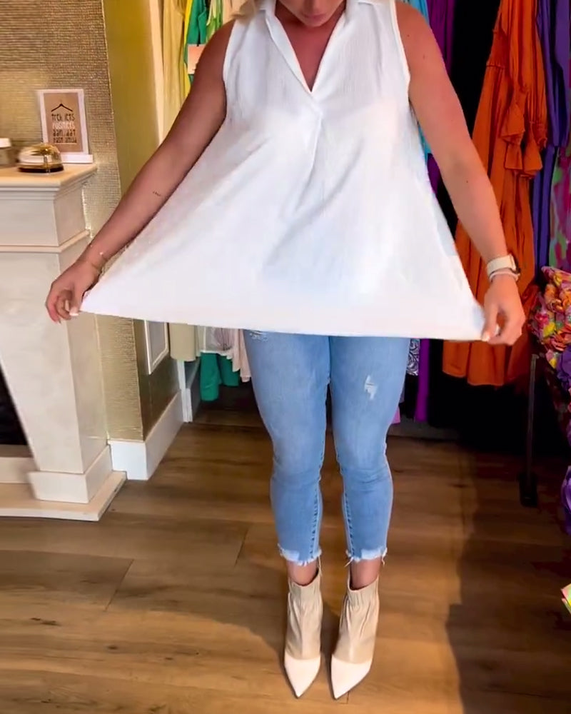 Sleeveless Ruffle Lapel Top