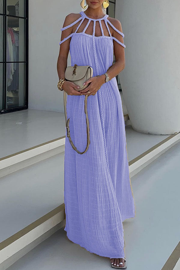 Linen Blend Draped Braids Cover Up Maxi Dress