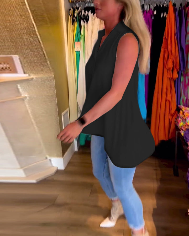 Sleeveless Ruffle Lapel Top