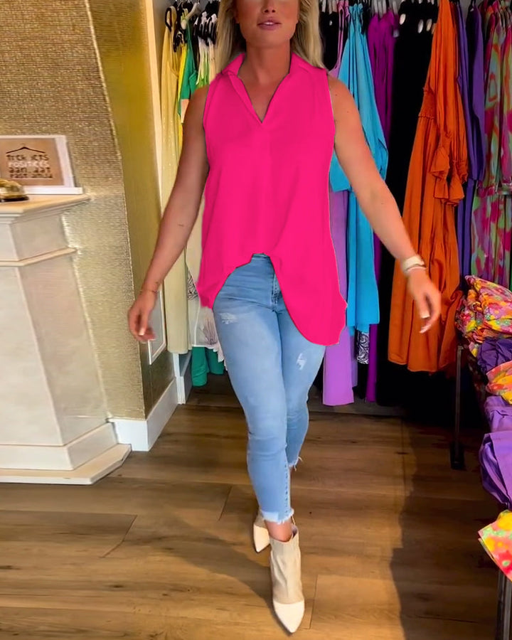 Sleeveless Ruffle Lapel Top