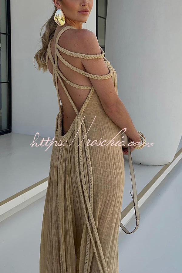 Linen Blend Draped Braids Cover Up Maxi Dress