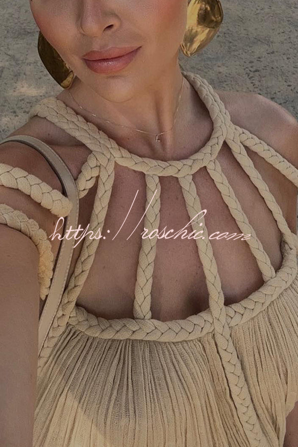 Linen Blend Draped Braids Cover Up Maxi Dress