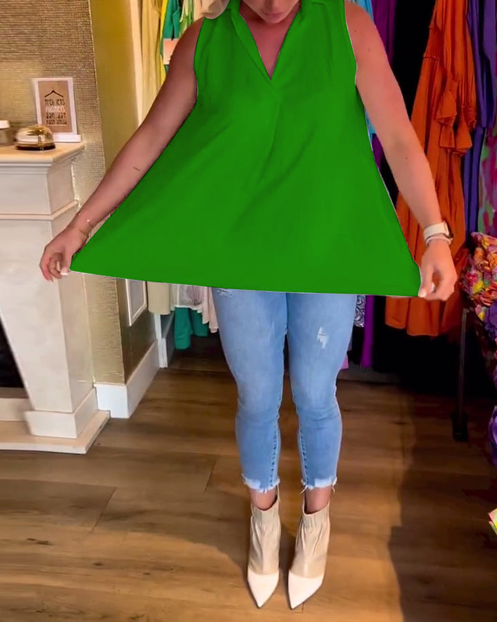 Sleeveless Ruffle Lapel Top