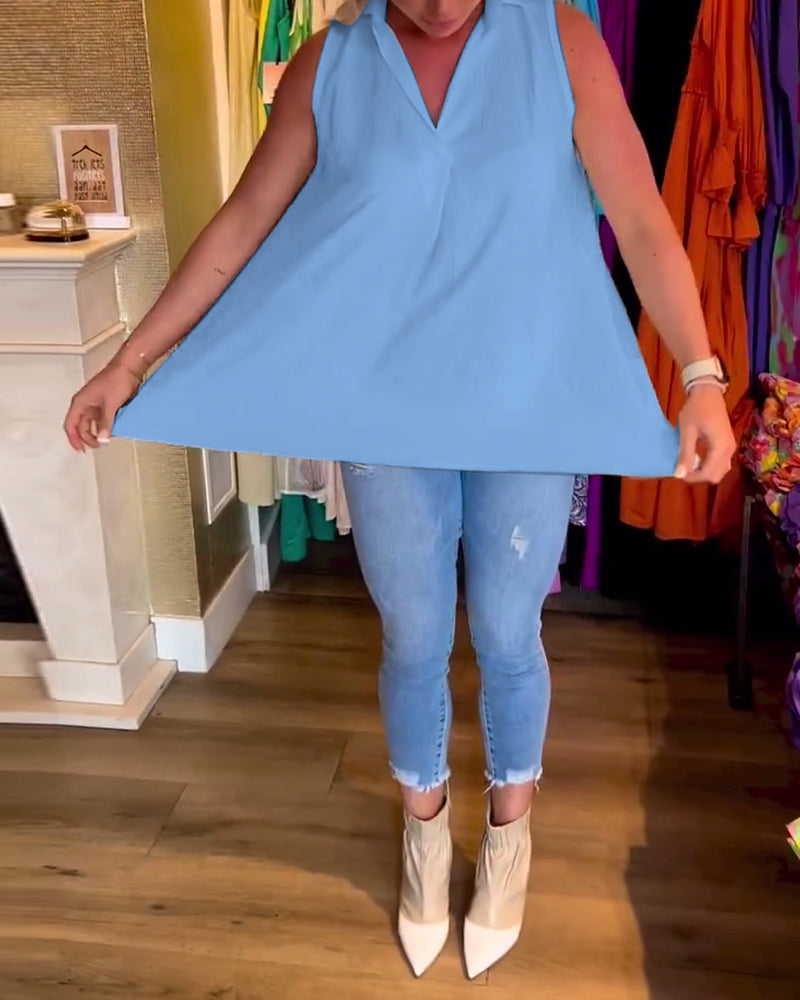 Sleeveless Ruffle Lapel Top