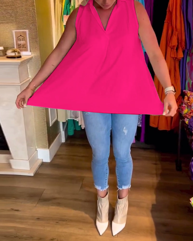 Sleeveless Ruffle Lapel Top