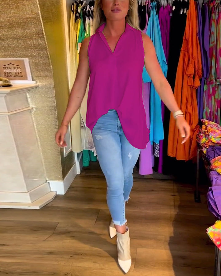 Sleeveless Ruffle Lapel Top