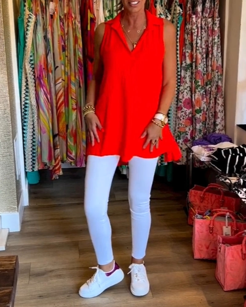 Sleeveless Ruffle Lapel Top