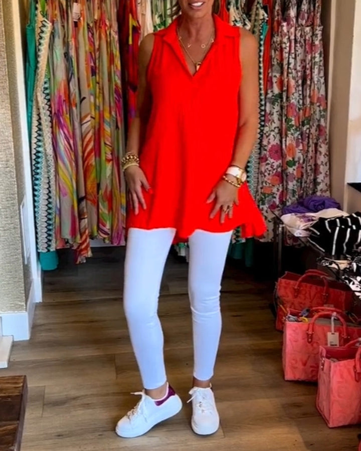 Sleeveless Ruffle Lapel Top