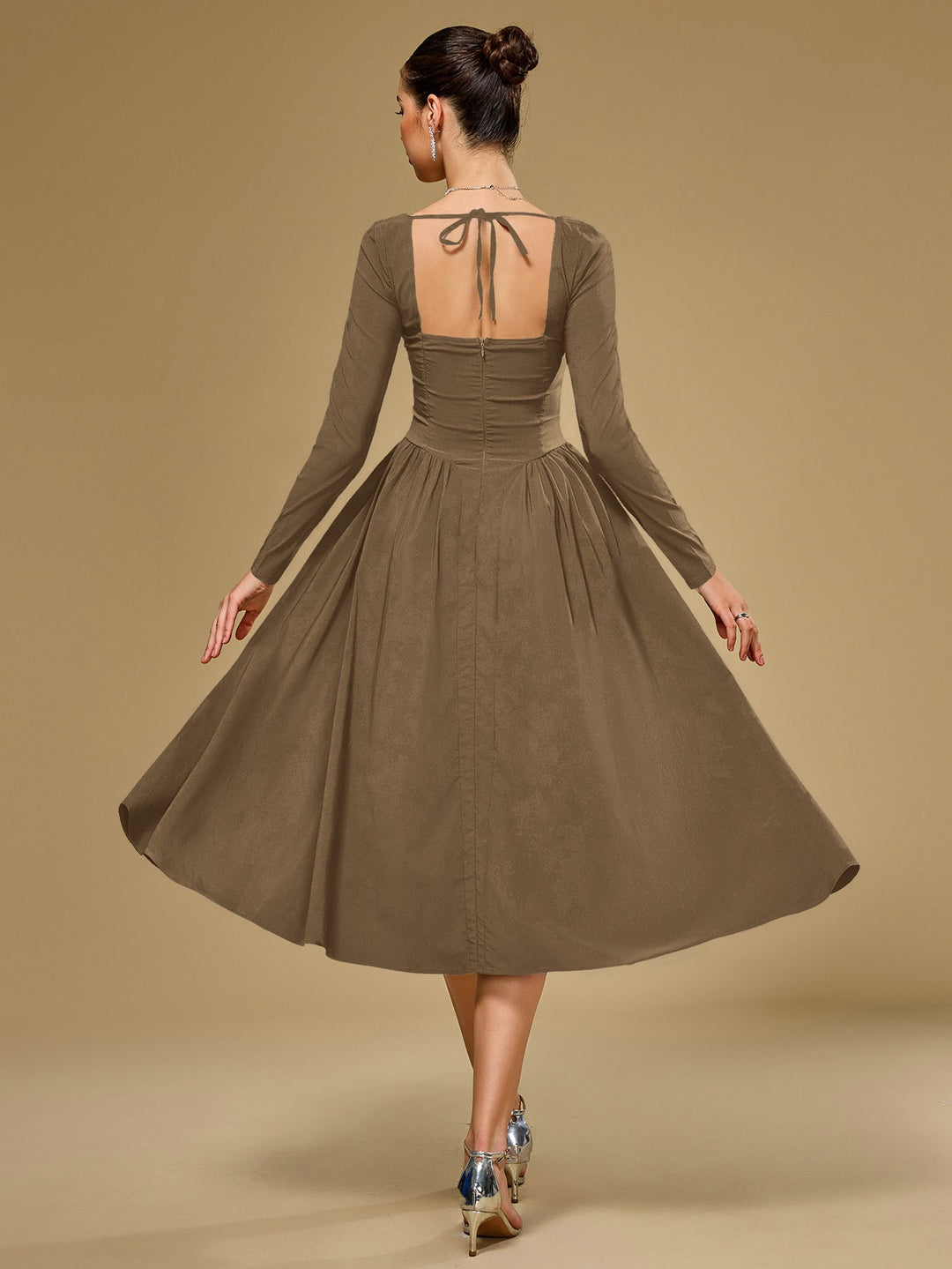 Long Sleeve Tie Back A-Line Dress