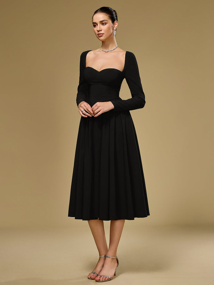 Long Sleeve Tie Back A-Line Dress