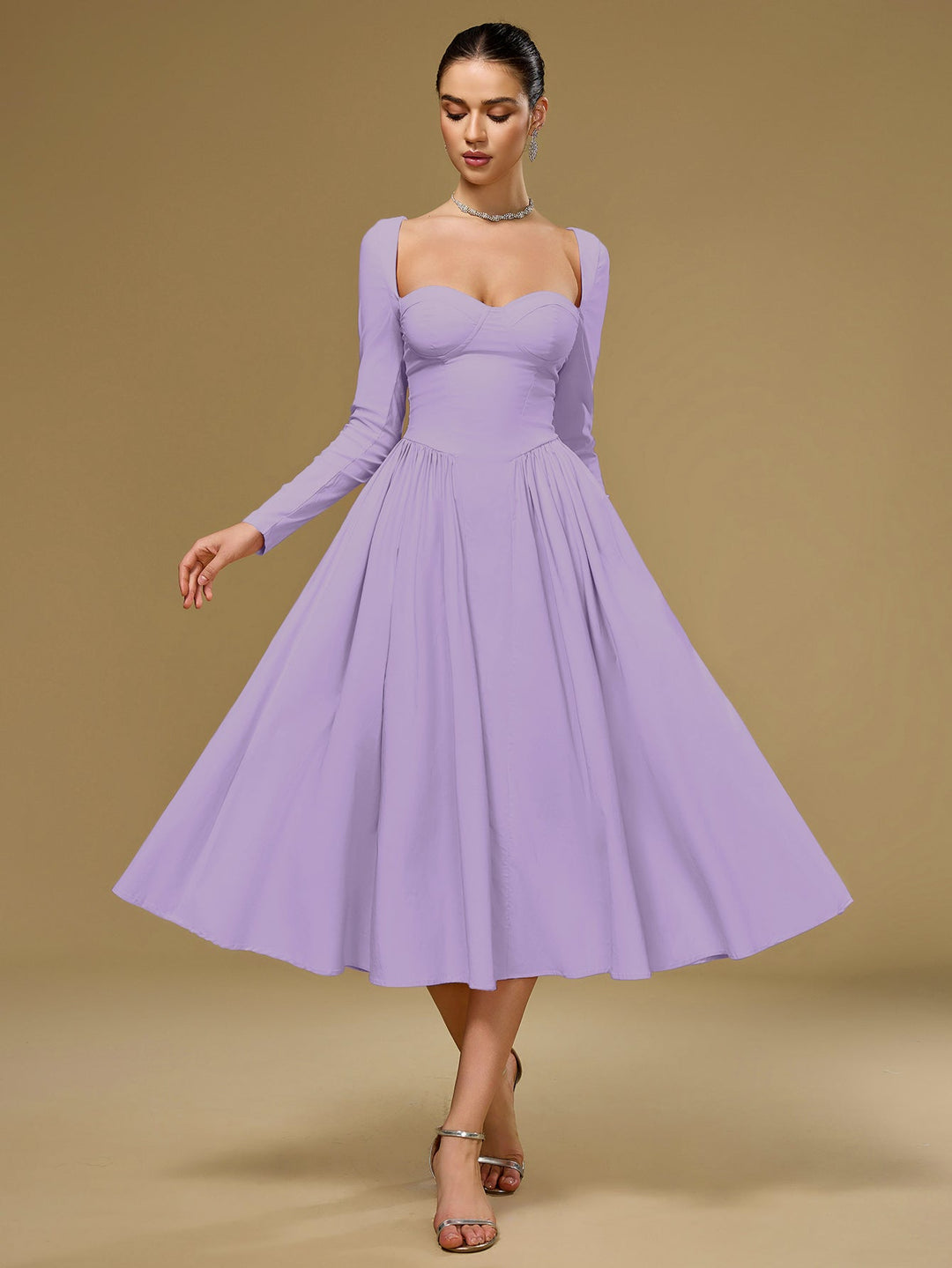 Long Sleeve Tie Back A-Line Dress