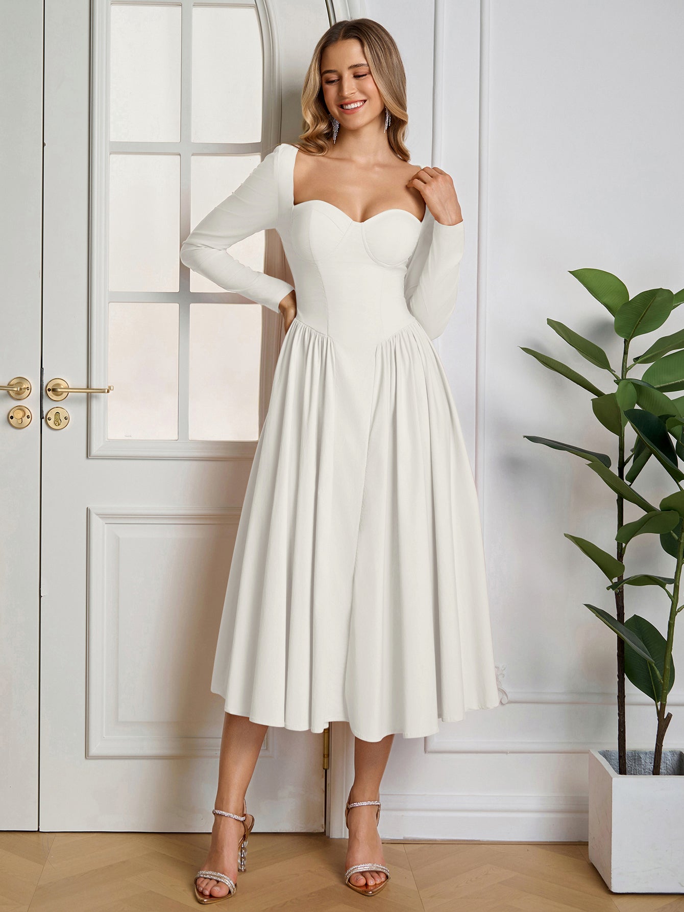 Long Sleeve Tie Back A-Line Dress