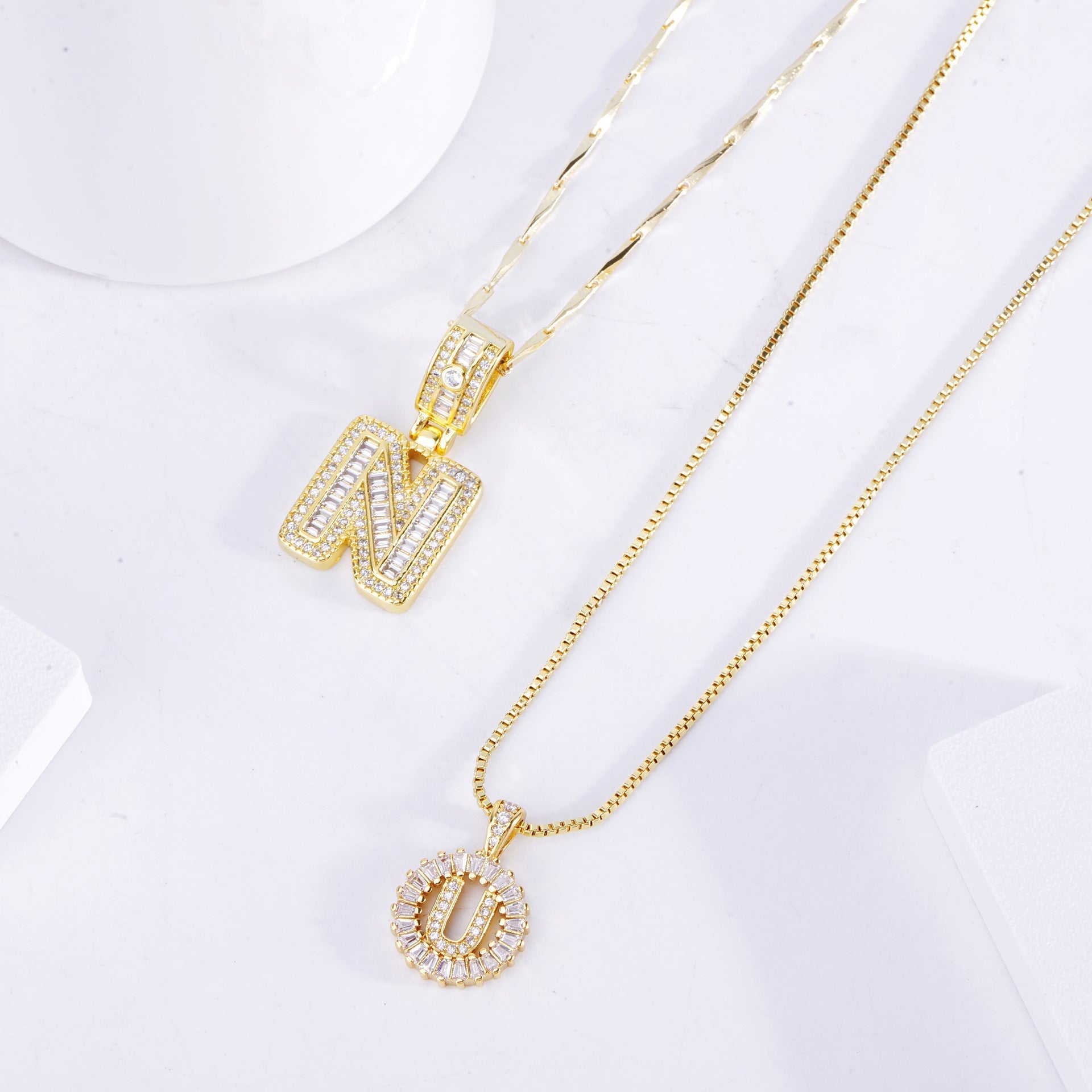 Pave letter initial Necklace set | Gold