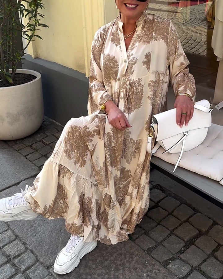 V-Neck Pink Swing Print Dress