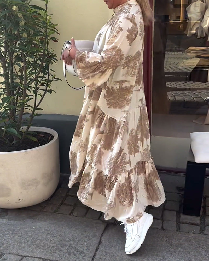 V-Neck Pink Swing Print Dress