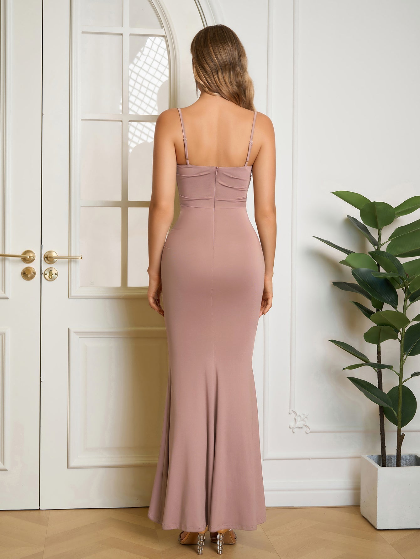Solid Ruched Bodycon Formal Dress