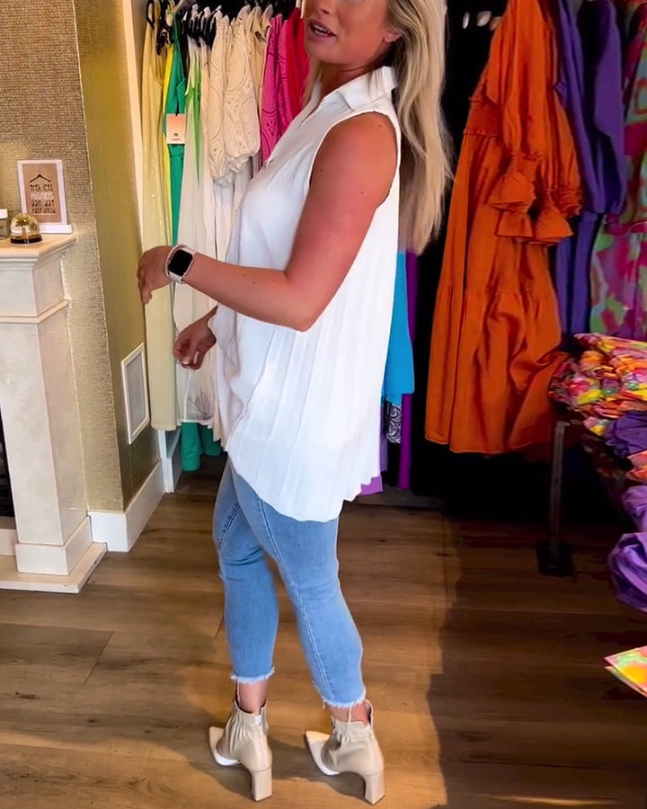 Sleeveless Ruffle Lapel Top