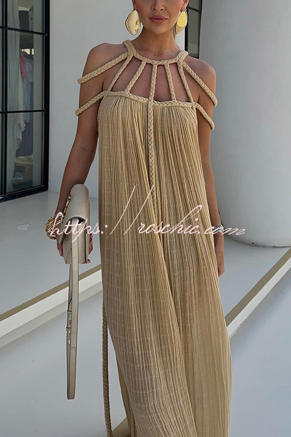 Linen Blend Draped Braids Cover Up Maxi Dress