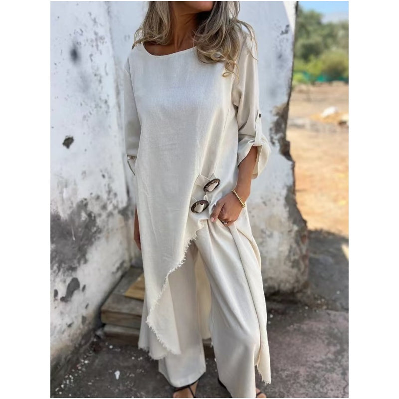 New Cotton-Linen Dress + Pants Two-Piece Set